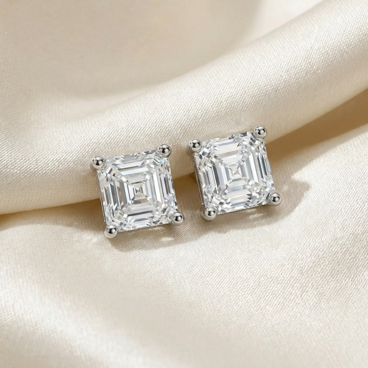 2.04Ct Asscher Cut Diamond Studs 14k White Gold Lab Grown Earrings